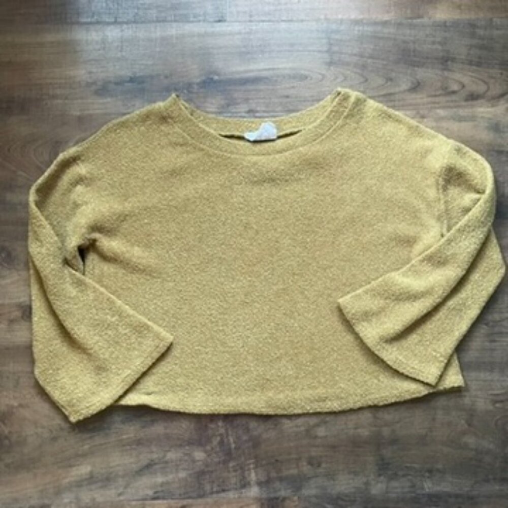 Sadie & Sage Mustard Yellow Textured Cropped Sweater Top Size M Made in USA
